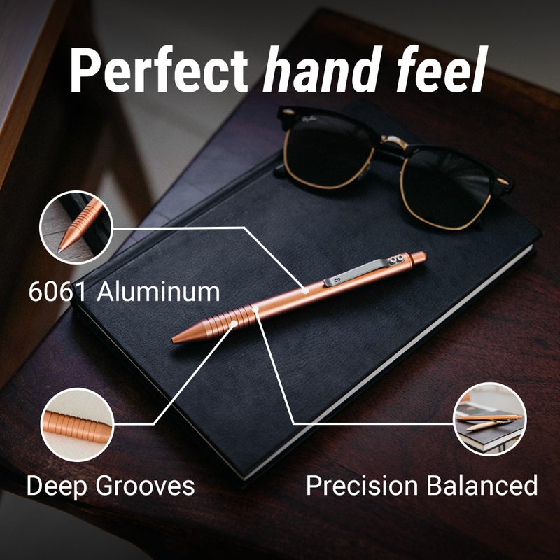 Everyman Rose Gold Grafton Full Click Refillable 0.7mm Gel Ink Pen | Sleek Anodized Aluminum EDC Pen with Deep Grooved Grip | Smooth Writing Pocket Pen for Office, Travel, Gifting & Daily Use - Image 2